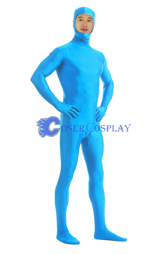 Open Face Lycra Spandex Zentai Light Blue